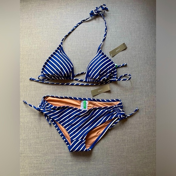 NWT J Crew bikini top blue and white stripes Large - Picture 2 of 5